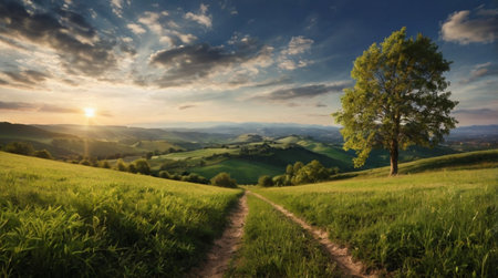 A mountainside blanketed in golden fall foliage.の写真素材