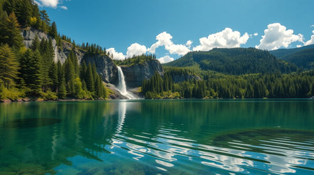 Waterfall in the mountains. Waterfall in the mountains. Mountain landscape.