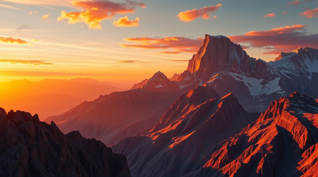 Beautiful sunset in the mountains. Sunrise in the mountains. Mountain landscapeの写真素材