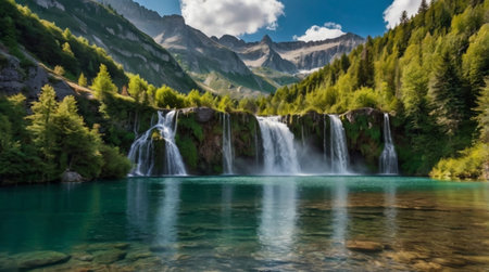 Waterfall in the mountains. Waterfall in the mountains. Summer landscape.