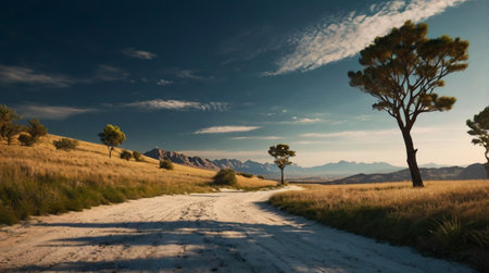 Dirt road in the middle of the grassland, South Island, New Zealandの写真素材