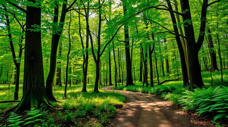 beautiful green forest background in sunny day. nature green wood conceptの写真素材
