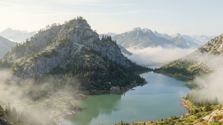 A photorealistic crystal-clear lake with glowing turquoise tones.