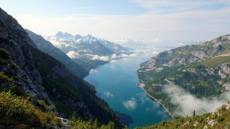 Crystal-blue water reflecting luminous dawn clouds.