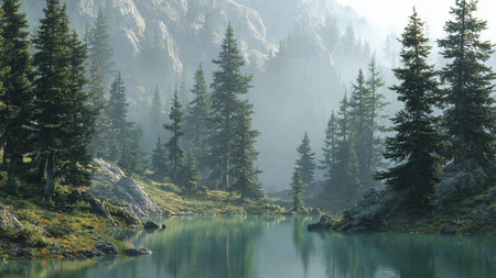 A dramatic mountain skyline reflected perfectly on still blue water.