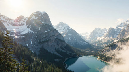 A reflective lake capturing dramatic sky patterns above.の写真素材