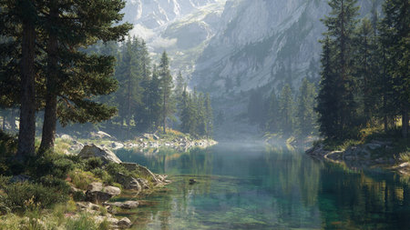 A crystal-clear turquoise lake resting below steep stone cliffs.