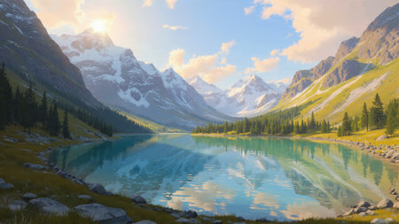 A tranquil forest lake with light fog drifting across.
