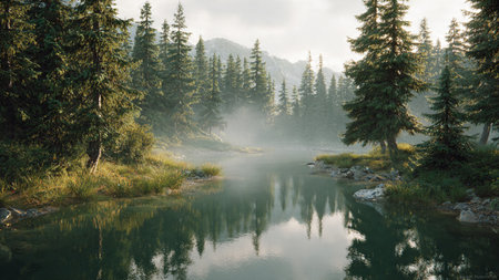 Snow-covered cliffs catching golden rays above clear blue water.の写真素材