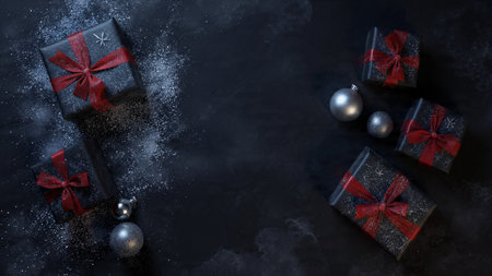 High-detail winter product layout with balanced gift placement and soft ambient lighting for a commercial finish.の写真素材