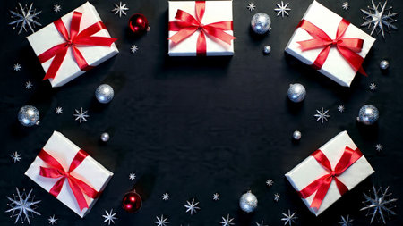 A commercial-quality holiday composition with shimmering gold textures and polished festive ornaments.の写真素材