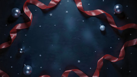 A cinematic Christmas layout with deep red atmosphere, snow particles, and elegant glossy ribbons.