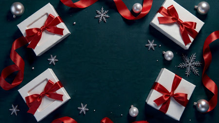 A cinematic cold-blue holiday flat-lay showcasing frosty textures and high-resolution detail.