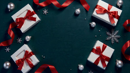 A high-quality rose-tone Christmas flat-lay with diffused soft lighting and premium shadows.の写真素材