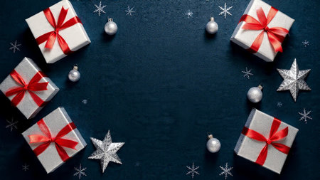 A high-end forest holiday scene featuring premium gift wrapping and refined shadows.