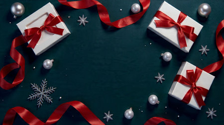 A high-end winter-grey backdrop combined with bold red accents for a luxurious holiday look.