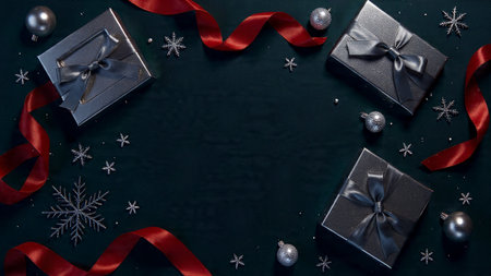 Commercial-grade symmetrical layout with red satin ribbons and delicate snow crystals enhancing the...