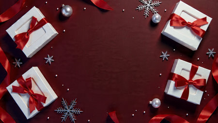 A refined winter display combining purple canvas texture with elegant silver decorations.