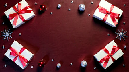 A premium pastel-rose Christmas design with glowing ornaments and detailed snow textures.の写真素材