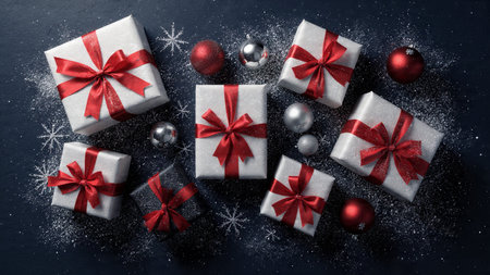 A luxury forest-green Christmas flat-lay with premium winter d