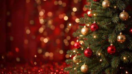 Warm glowing holiday atmosphere with sparkling gold accents.の写真素材