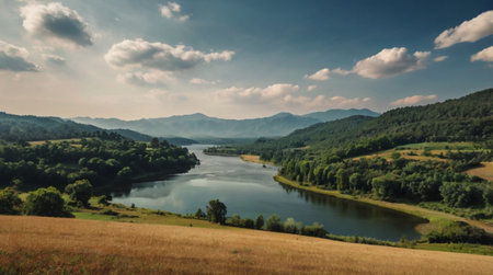 Beautiful summer landscape with a lake in the Carpathian mountainsの写真素材