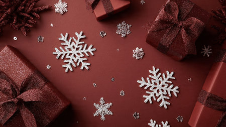 Textured navy background paired with vintage-style silver ornaments for a nostalgic winter look.の写真素材