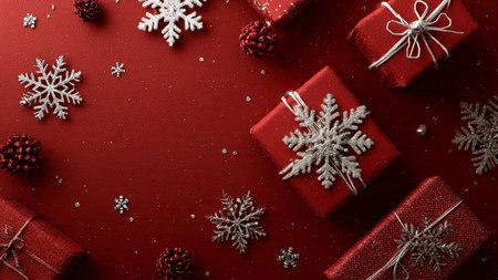 Minimalist holiday mockup with balanced blue-and-silver decorations and crisp lighting.の写真素材