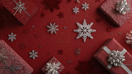 Premium winter mockup with icy blue hues and structured placement of silver decorations.の写真素材