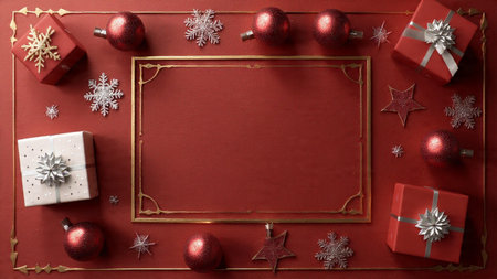 A winter frame of shimmering silver stars surrounding a rich navy center.の写真素材