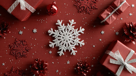 Luxury blue gift scene highlighted by elegant silver ribbons.の写真素材