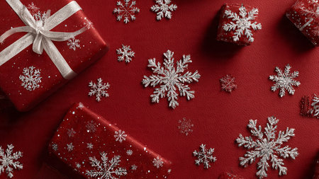 Frosted blue background featuring polished silver ribbons and carefully spaced decorative elements.の写真素材