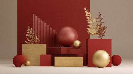Modern holiday presentation with crisp blue surfaces and polished metallic details.の写真素材