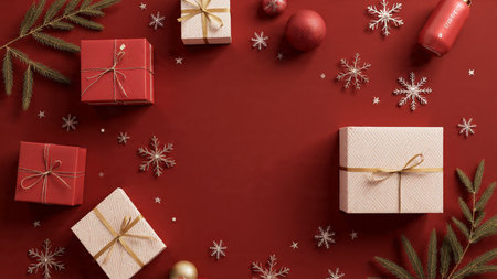 Matte navy holiday design with evenly spaced metallic ornaments.の写真素材