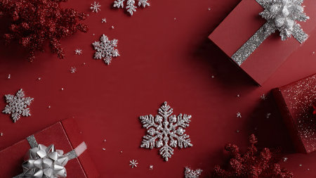 Blue monochrome winter flat lay enhanced by mirror-polished accents.の写真素材