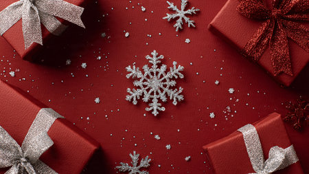 Modern commercial-style winter mockup featuring neat blue packaging and reflective silver accents.の写真素材