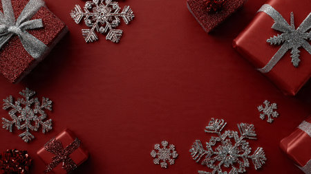 Blue monochrome Christmas border with chrome accents placed evenly.の写真素材