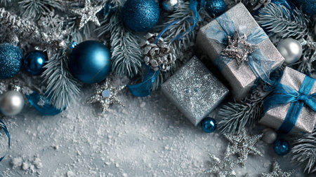 Rustic navy winter palette featuring vintage silver bells.の写真素材