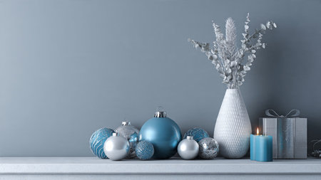 A rustic winter setting with textured navy materials and naturally aged silver trimmings.の写真素材