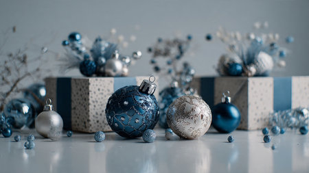 Icy-blue modern frame using reflective silver stars placed with balance.の写真素材