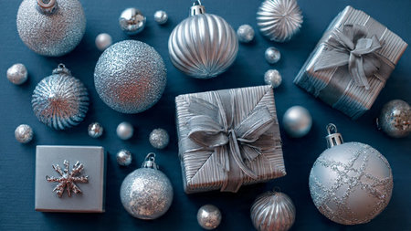 Premium holiday composition with structured metallic dの写真素材