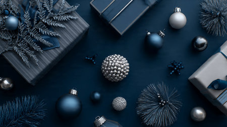 Premium cool-tone holiday design blending icy-blue gradients and refined silver dの写真素材