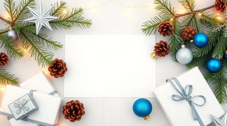 Frosted navy winter theme with rustic silver bells and muted lighting.の写真素材