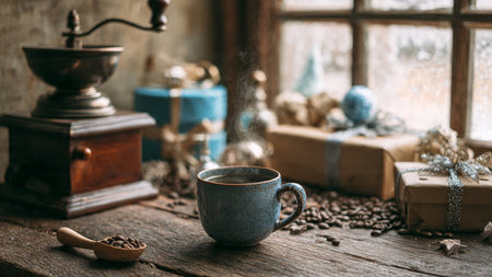 A handcrafted ceramic cup with rising steam captured in gentle focus.の写真素材