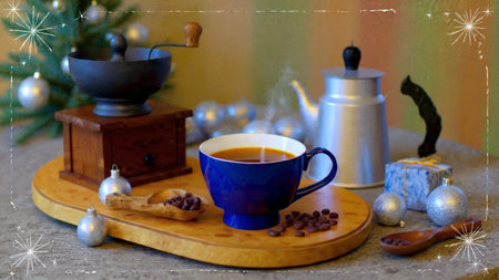 A frosty-toned Christmas border featuring delicate silver accents.の写真素材