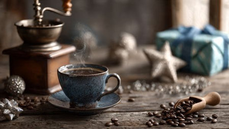 A Christmas frame glowing with elegant silver and cool blue accents.の写真素材