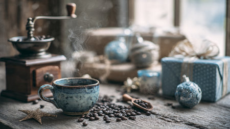 A silvery Christmas border with frosty blue and white elements.の写真素材