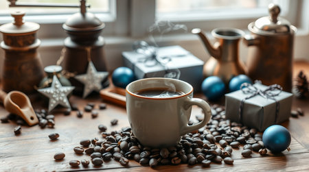 A shimmering frosted frame with cool winter tones.の写真素材