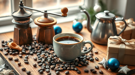 A frosty-toned Christmas border featuring delicate silver accents.の写真素材