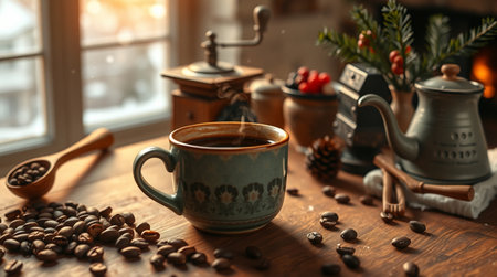 A festive border with metallic stars surrounding frosted holiday ornaments.の写真素材